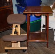 Edwardian tiered side table: together with office posture stool. Table size 78cm high x 51cm wide
