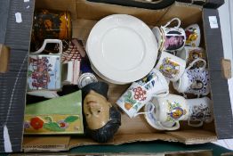 A mixed collection to include: commemorative items, Saddler Tea Pot, Wedgwood Plates etc
