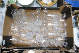 A mixed collection of items to include: quality cut glass champagne flutes, tankards, wine glasses
