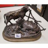 Large bronze figural group of cattle: signed Moigniez.