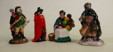 Royal Doulton Small Character Figures: Balloon Seller, Town Crier, Good King Wenceslas & Guy