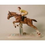 Hertwig Katzhutte art deco figure girl on horse jumping fence: