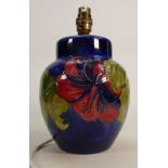 Moorcroft Hibiscus on Blue Ground Lamp Base: height to bottom of fitting 22cm