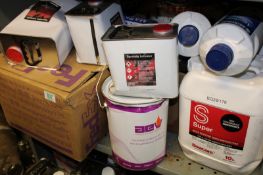 Large quantity of mixed paints and solvents: