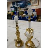 Brass & Cut Glass Crystal Lamp Base: together with similar item, height to fitting 43cm of largest