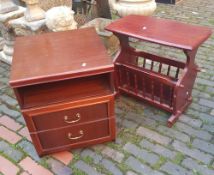 Reproduction mahogany effect magazine rack: together with a 2 drawer chest (2).