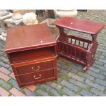 Reproduction mahogany effect magazine rack: together with a 2 drawer chest (2).