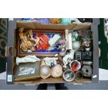 A mixed collection of Oriental items to include:Figures, Framed Tiles, Hard stone Buddha figure etc