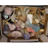 A collection of perfume bottles: incl Wedgwood lilac jasper ware examples, Caithness vase etc (1