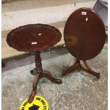 Mahogany oval tilt top table: on brass castors, together with mahogany wine/occasional table (2).
