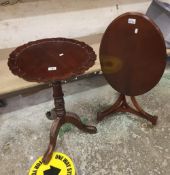Mahogany oval tilt top table: on brass castors, together with mahogany wine/occasional table (2).