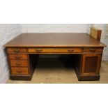 Early 20th Century Mahogany large partners desk: with 6 drawers and 1 cupboard door to each side.