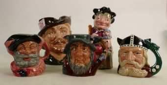 A collection of Royal Doulton Character jugs to include: large Robin Hood, small Falstaff, Rip Van