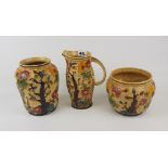 H J Wood Indian Tree pattern items: 2 vases and a jug (3).