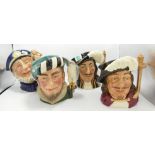 Royal Doulton Large Character Jugs: Athos D6439, Old Salt D6551, Porthos D6440 & Falconer D6533(4)