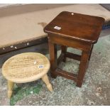 Rustic oak country house stool: together with a childs novelty stool (2).