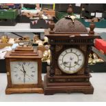 An Edwardian Junghan's mantel clock: 46cm in height, together with a quartz mantel clock (2).