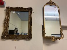 Two gilt framed mirrors: height of tallest 55cm