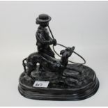 Spelter figure of a dog playing with child: 20cm high.