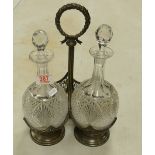 Quality Silver Plate & Cut Glass Part decanter set: one decanter missing