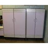 2 x 1960's Formica Ladies & Gentleman's 2 door wardrobes: