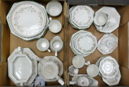 A large collection of Johnsons Brothers Eternal Bow: to include dinner plates, flan dish, bowls,