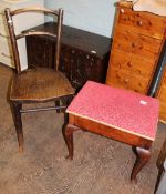 Early 20th century piano/dressing table storage stool: together with a single bentwood chair (2).