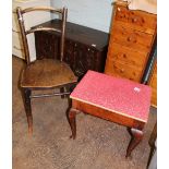 Early 20th century piano/dressing table storage stool: together with a single bentwood chair (2).