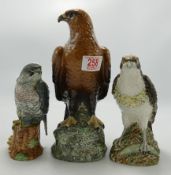 Beswick bird whisky flasks to include: Eagle 2678, Osprey 2583 ( Full) and Peregrine Falcon 2642 (3)