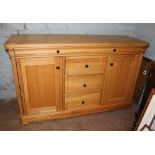 Modern, good quality honey oak sideboard: 142cm wide x 47cm deep x 87cm high.