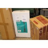 Amazon returned items: boxed walnut effect coat stand, boxed rustic wooden crates and 2 metal coat