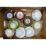 A collection of German floral and gild decorated small cups & saucers: (9)