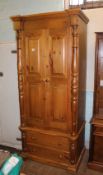 Bespoke made 2 door/ 2 drawer late 20th Century wardrobe: in an 'Antique Pine' finish, 212cm H x