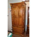 Bespoke made 2 door/ 2 drawer late 20th Century wardrobe: in an 'Antique Pine' finish, 212cm H x