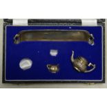 Cased Sillver Miniature Tray & Teapot & Cream Jug: 47 grams