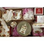 A collection of Royal Albert Old Country Roses patterned items: including vases, small mantel clock,