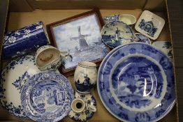 Tray of Blue & White China - Delft, Ashworth, Spode, Minton etc.