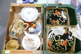 A mixed collection of items to include: Japanese lidded boxes, Arthur woods indian tree jug,