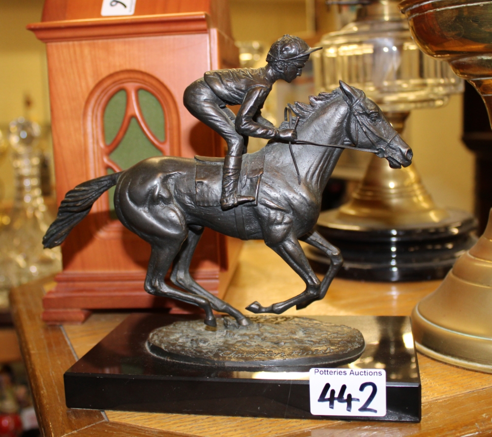 David Cornell bronze sculpture 'Champion Finish': featuring Lester Piggott on Nijinsky dated 1985,