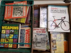 A mixed collection of books/magazines: military titles, cycling inc Zinn bike maintenance book (2