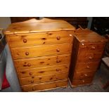 Pine chest of 6 drawers: together with matching chest of 5 narrow drawers, size of largest 80cm wide