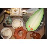 Mixed collection of items to include: Sadler teapot, Beswick cabbage ware dish, carnival glass
