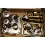 A mixed collection of metalware items: mid century tea service & tray, graduated set of 3 Indian