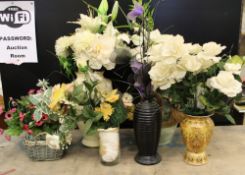 A collection of various style vases: with artificial flowers (6).