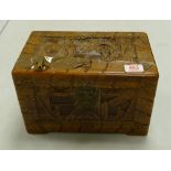 Carved wooden box: with oriental scenes 30cm x 18cm x 18cm