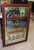An 'Ansells' large pub advertising mirror: size 100cm high x 68cm wide.