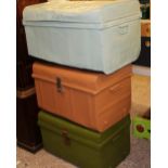 Three metal storage trunks: largest 69cm x 45cm x 41cm (3).