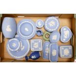 A collection of Wedgwood Jasperware to include: vases, lidded boxes, jugs etc