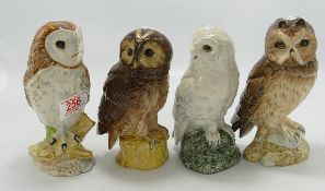 Beswick Owl whisky flasks: to include Tawny owl 2781, Barn Owl 2809, Short eared Owl 2825 and
