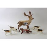 Beswick stag (standing)(re-stuck antler) with small standing fox: together with 4 foxhounds (2